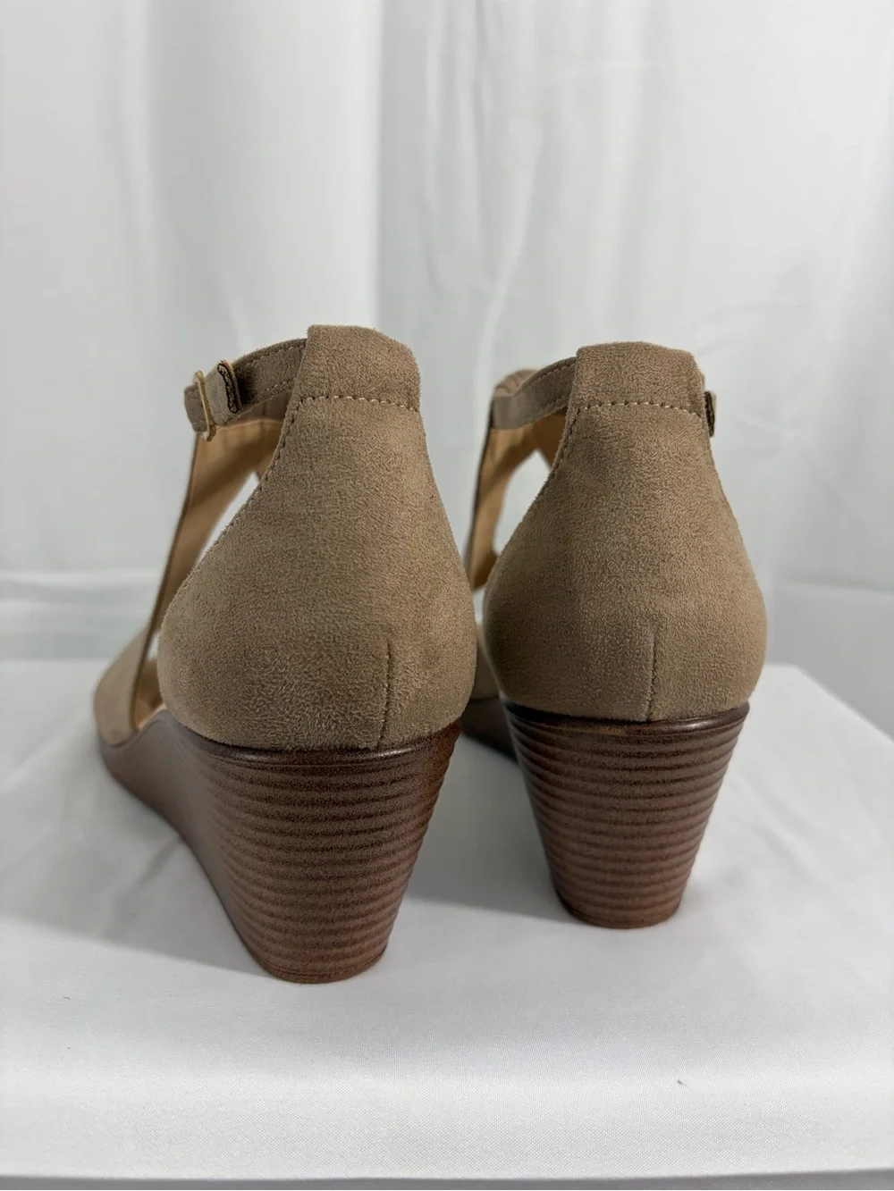 Wedge Sandals - Taupe Suede Women's Ankle Strap